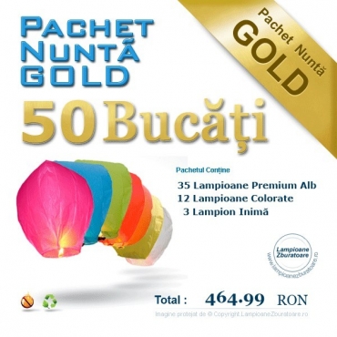 Pachet gold - 50 lampioane zburatoare pentru nunta
