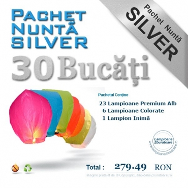 Pachet silver - 30 lampioane zburatoare pentru nunta