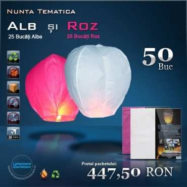 Lampioane zburatoare alb si roz - pachet nunta tematica