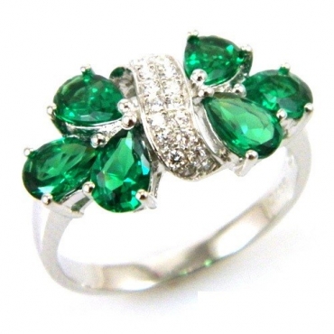 Inel logodna argint si smarald