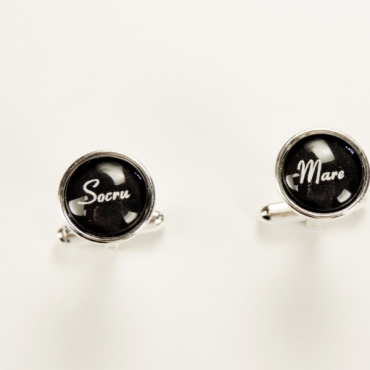 Butoni de cămaşă personalizaţi pentru nuntă SOCRU MARE, placaţi 