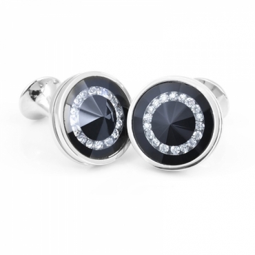 Butoni Negri Rotunzi pentru Camasa, cu Cristale Albe